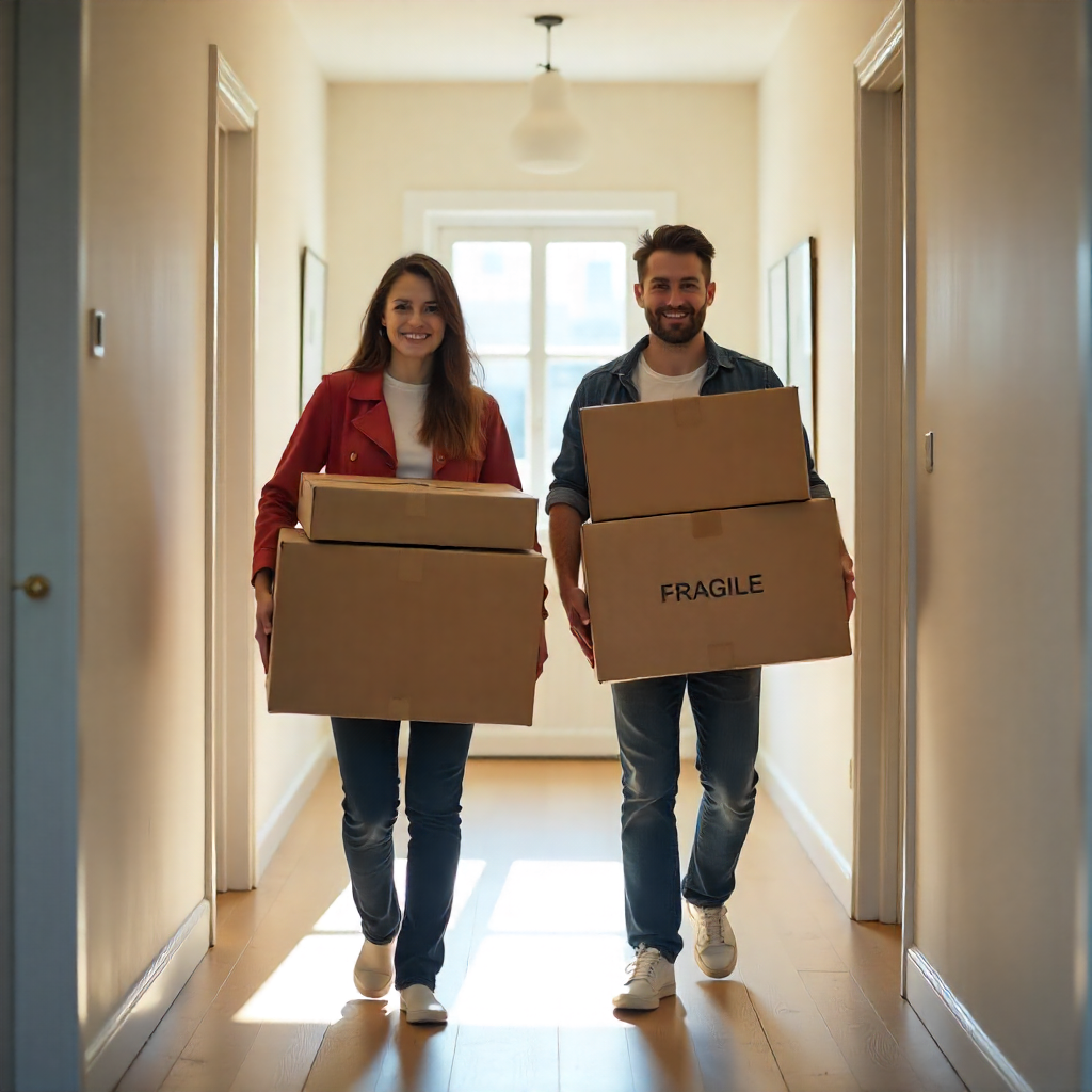 Professional packing and moving boxes illustration